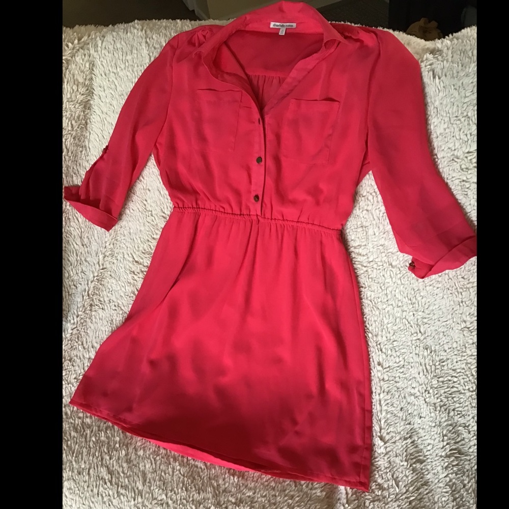 Fluorescent Coral/Strawberry Pink Flowy Sundress